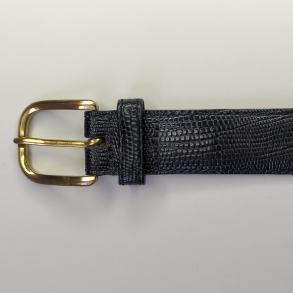 90\'s Vintage Embossed Iguana Grain Steerhide Leather & Solid Brass Belt Black S main image 5